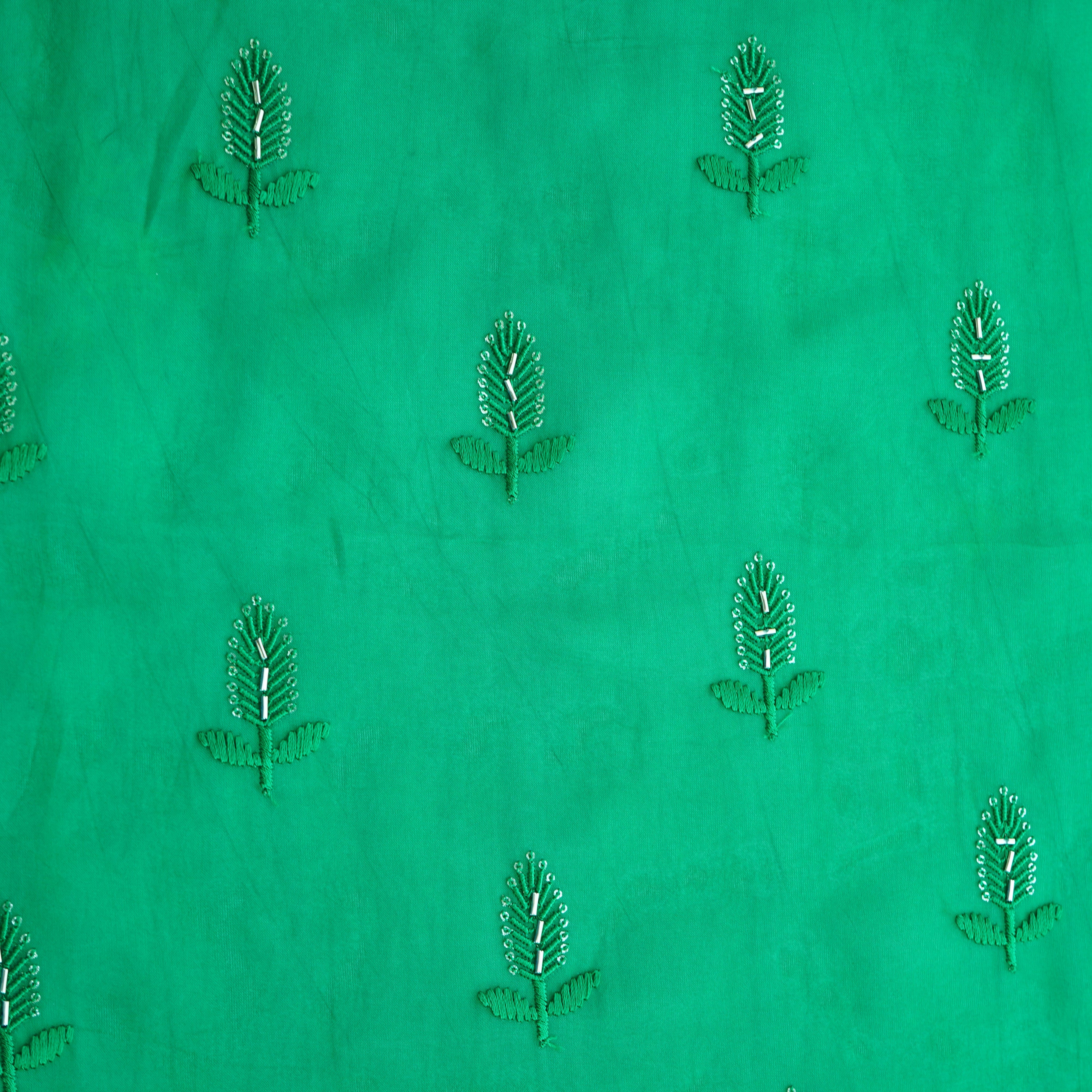 Green Cutdana Thread Embroidery Organza Fabric 20792