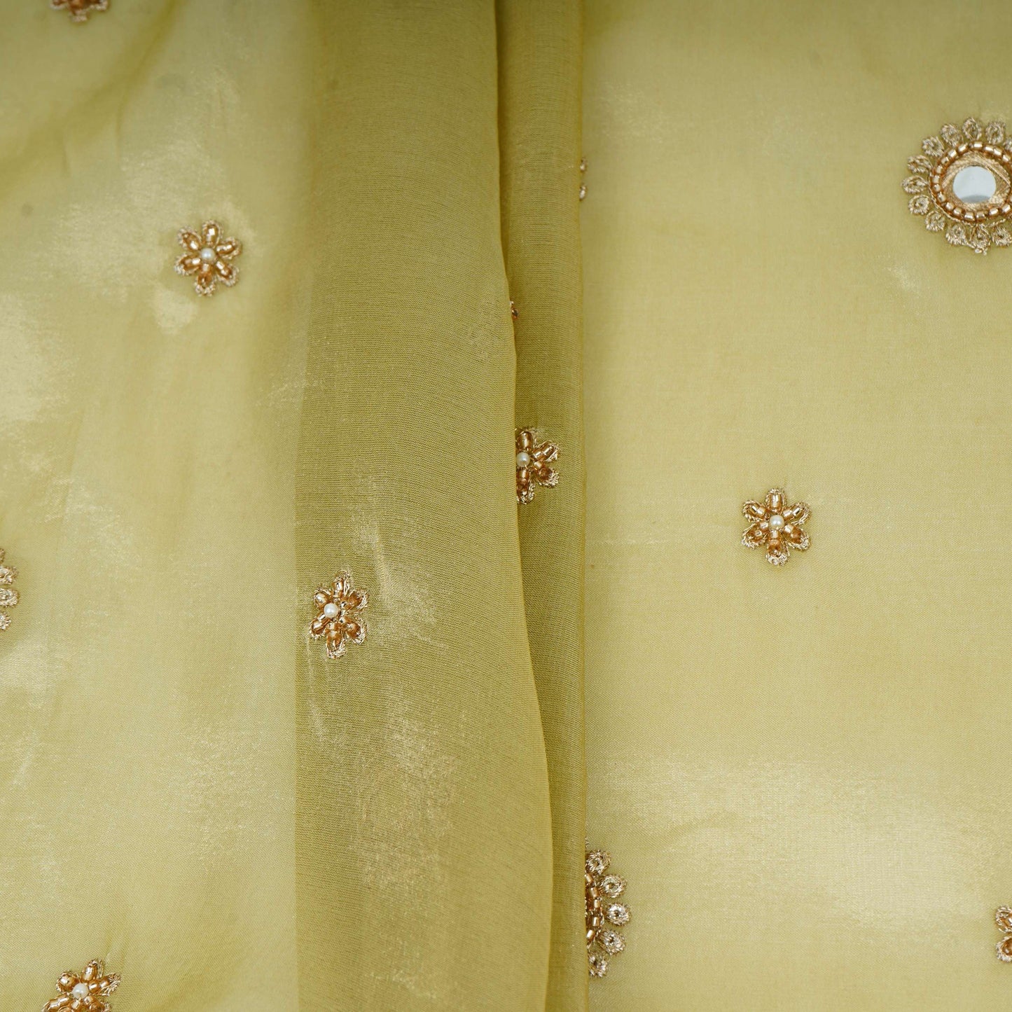 Golden Mirror thread cutdana embroidery Dyeable Kanjivaram Silk Fabric TF-31152