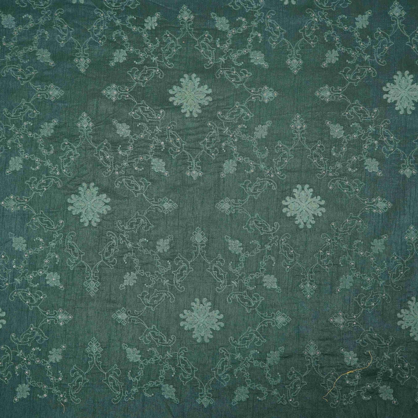 Forest Green floral Jaal embroidery Raw Silk Fabric VFS-31667