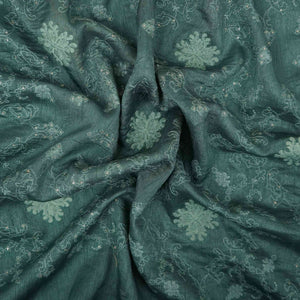 Forest Green floral Jaal embroidery Raw Silk Fabric VFS-31667 - TradeUNO