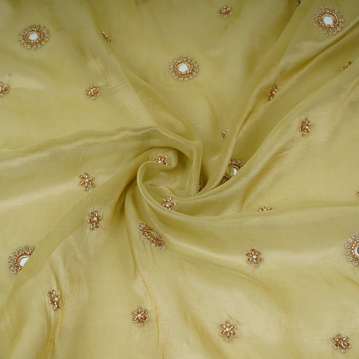 Golden Mirror thread cutdana embroidery Dyeable Kanjivaram Silk Fabric TF-31152
