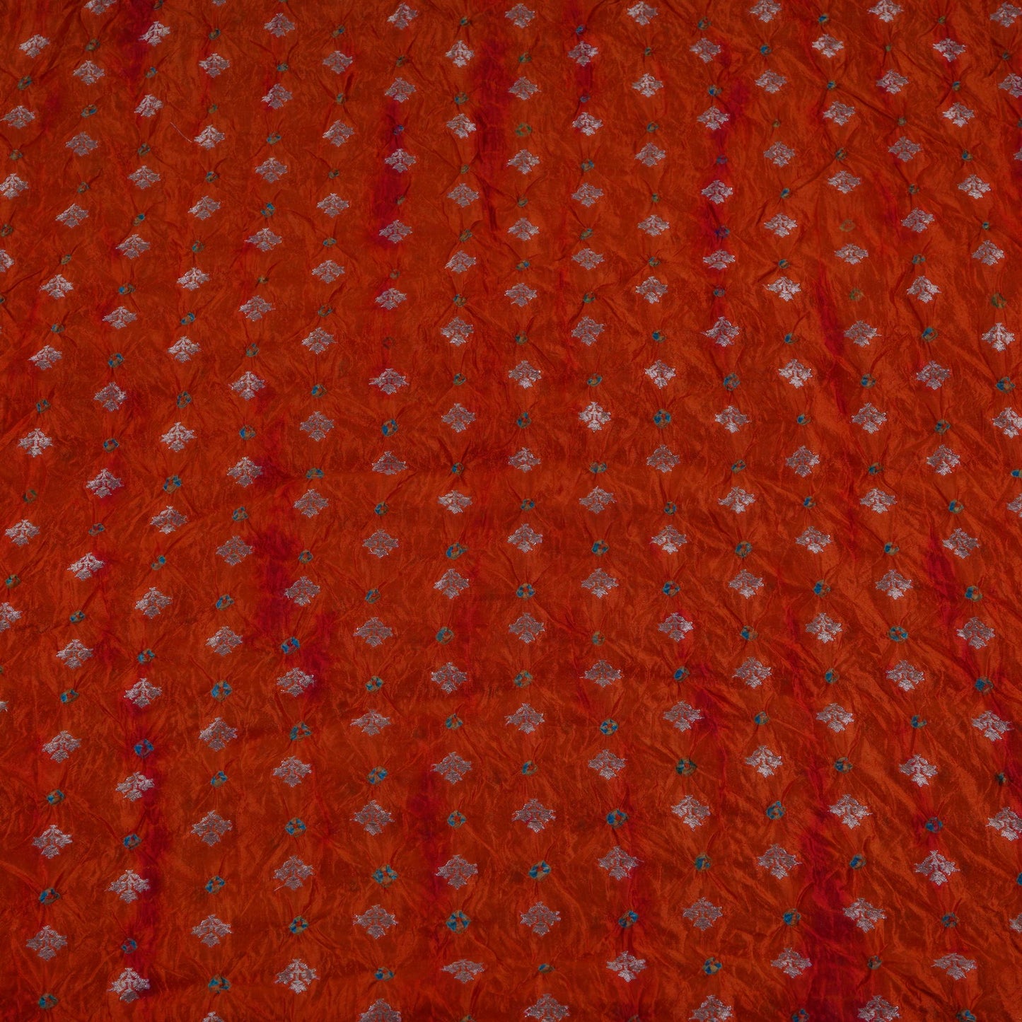 Rust Orange Shibori Bandhani Dupion Silk Fabric YHF-32847