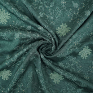 Forest Green floral Jaal embroidery Raw Silk Fabric VFS-31667 - TradeUNO