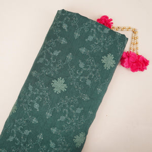 Forest Green floral Jaal embroidery Raw Silk Fabric VFS-31667 - TradeUNO