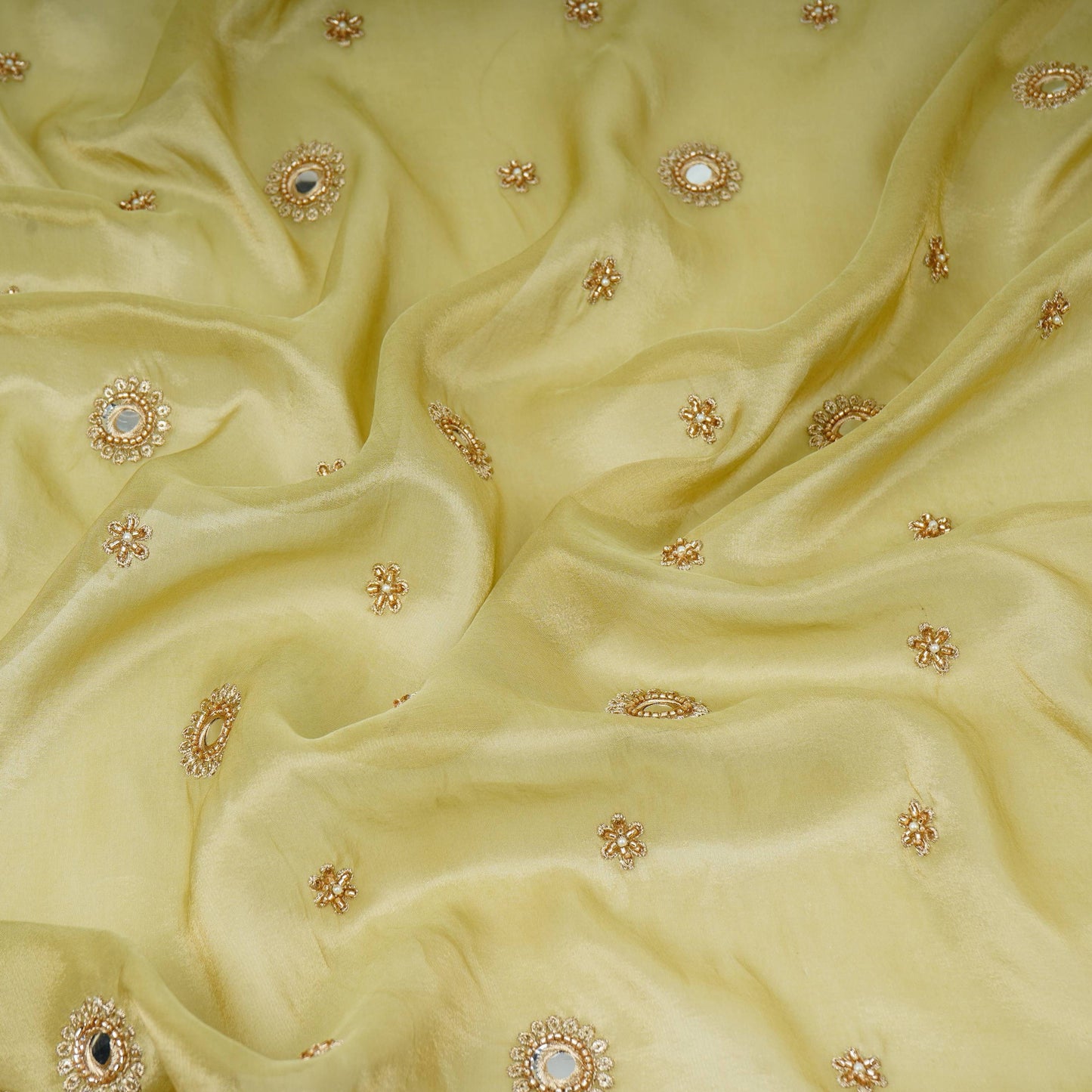 Golden Mirror thread cutdana embroidery Dyeable Kanjivaram Silk Fabric TF-31152