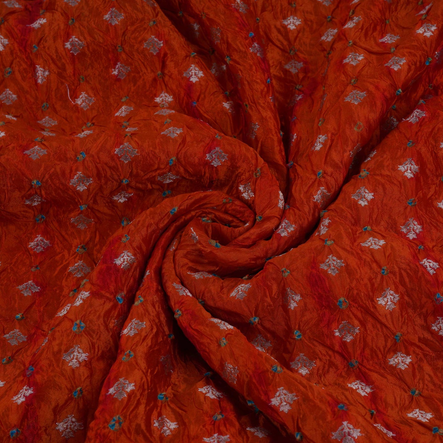 Rust Orange Shibori Bandhani Dupion Silk Fabric YHF-32847