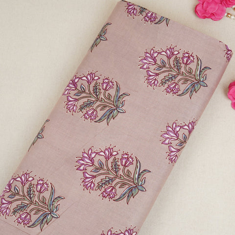 Beige Floral Block Print Cotton Fabric PB-29718