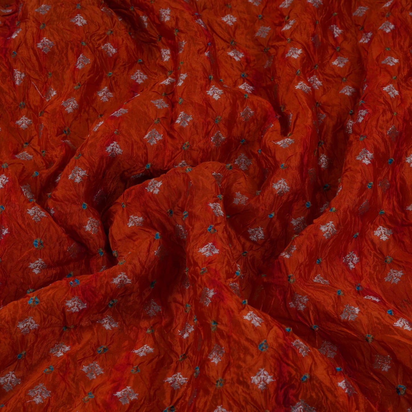 Rust Orange Shibori Bandhani Dupion Silk Fabric YHF-32847