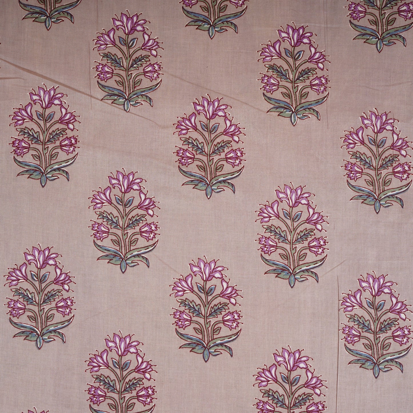Beige Floral Block Print Cotton Fabric PB-29718