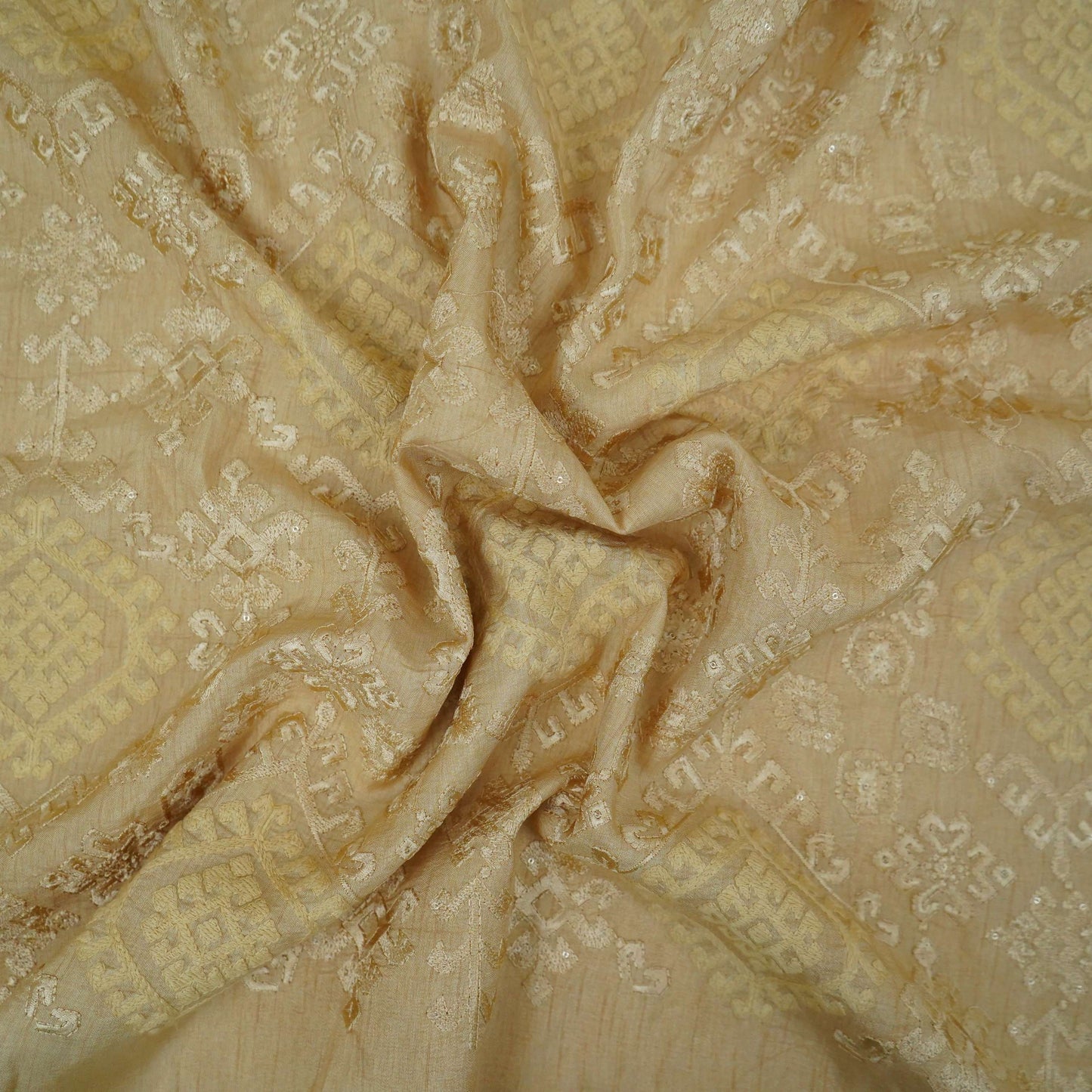 Cream floral embroidery Raw Silk Fabric VFS-31664