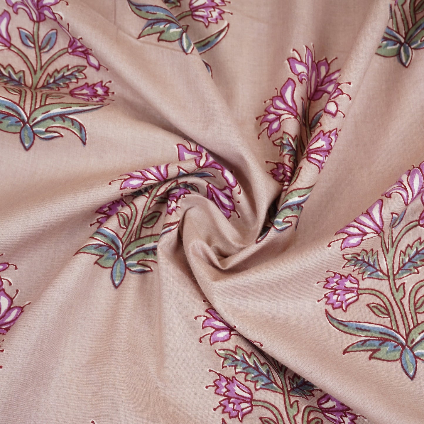 Beige Floral Block Print Cotton Fabric PB-29718