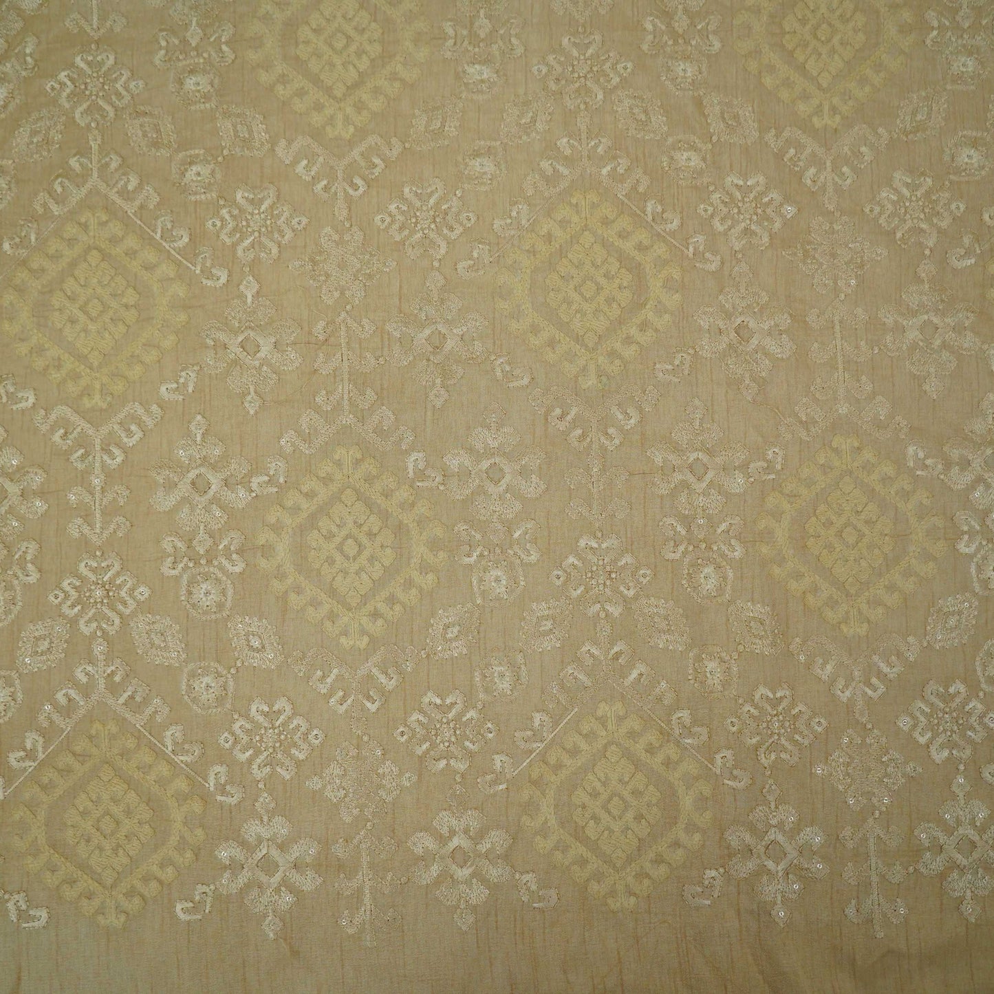 Cream floral embroidery Raw Silk Fabric VFS-31664