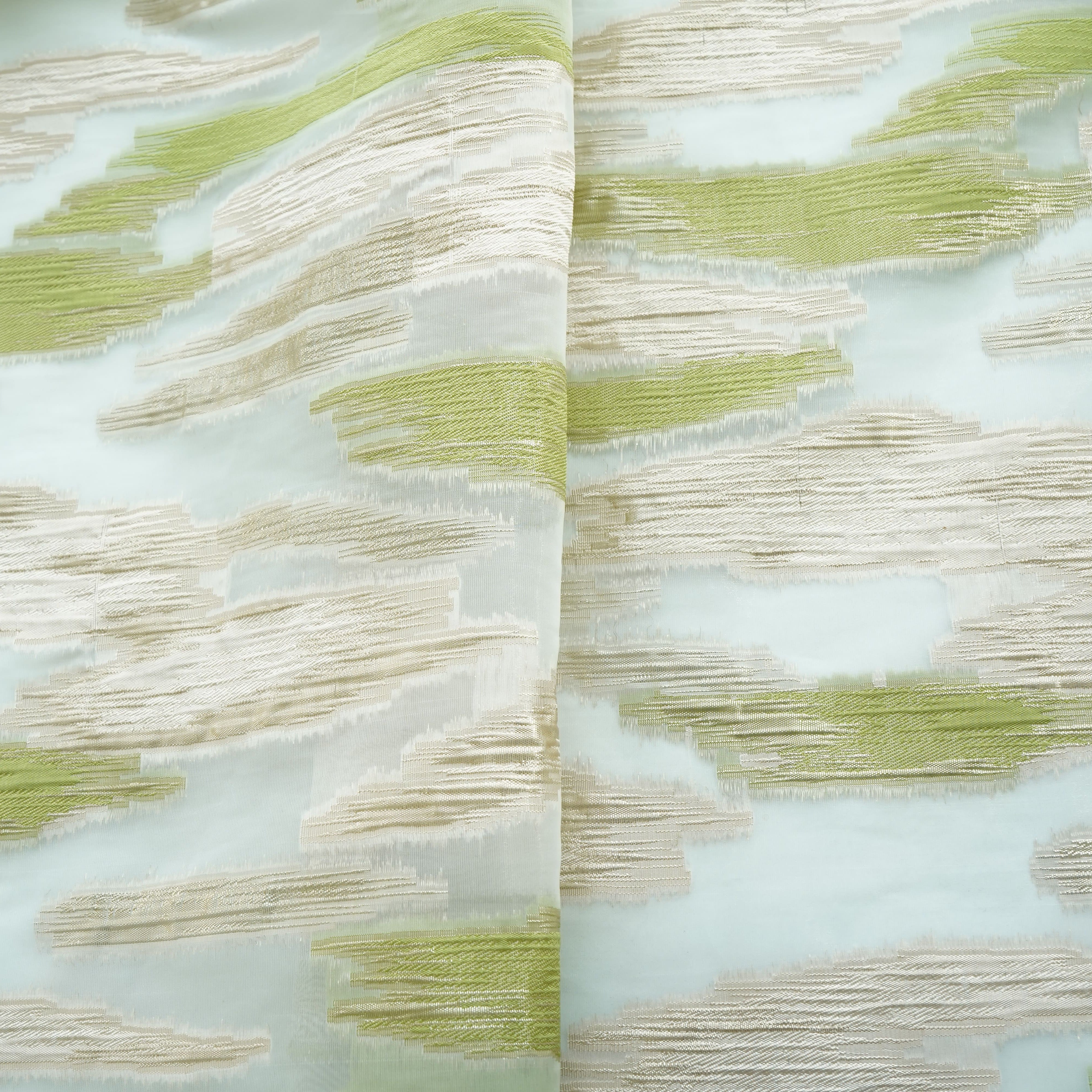 Green With Gold Foil Organza Jacquard Fabric 9540