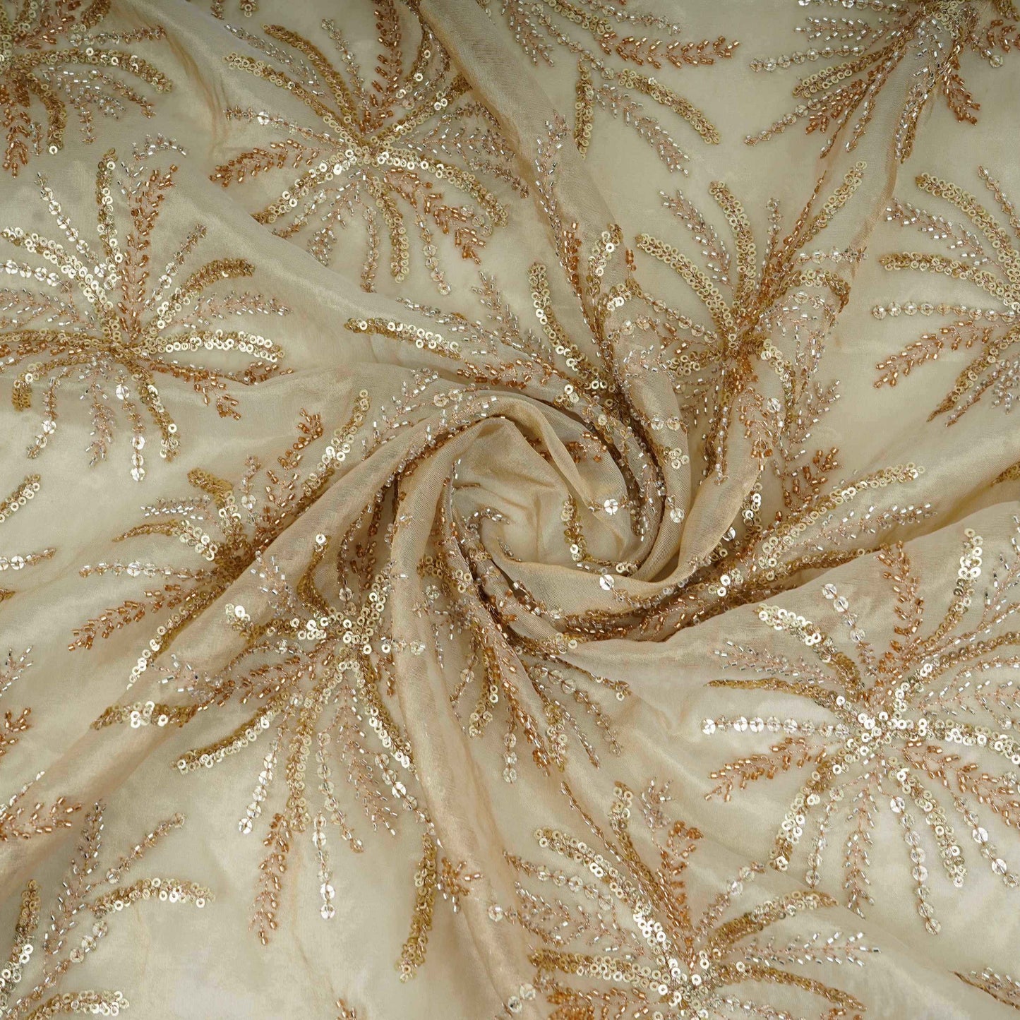 Golden floral cutdana sequins embroidery Dyeable Kanjivaram Silk Fabric TF-31157