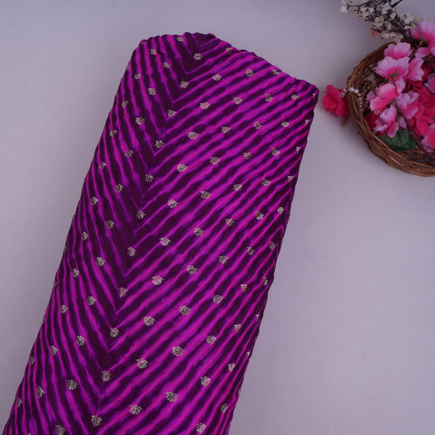 Royal Purple Lehriya Buti Dupion Silk Fabric YHF-32840
