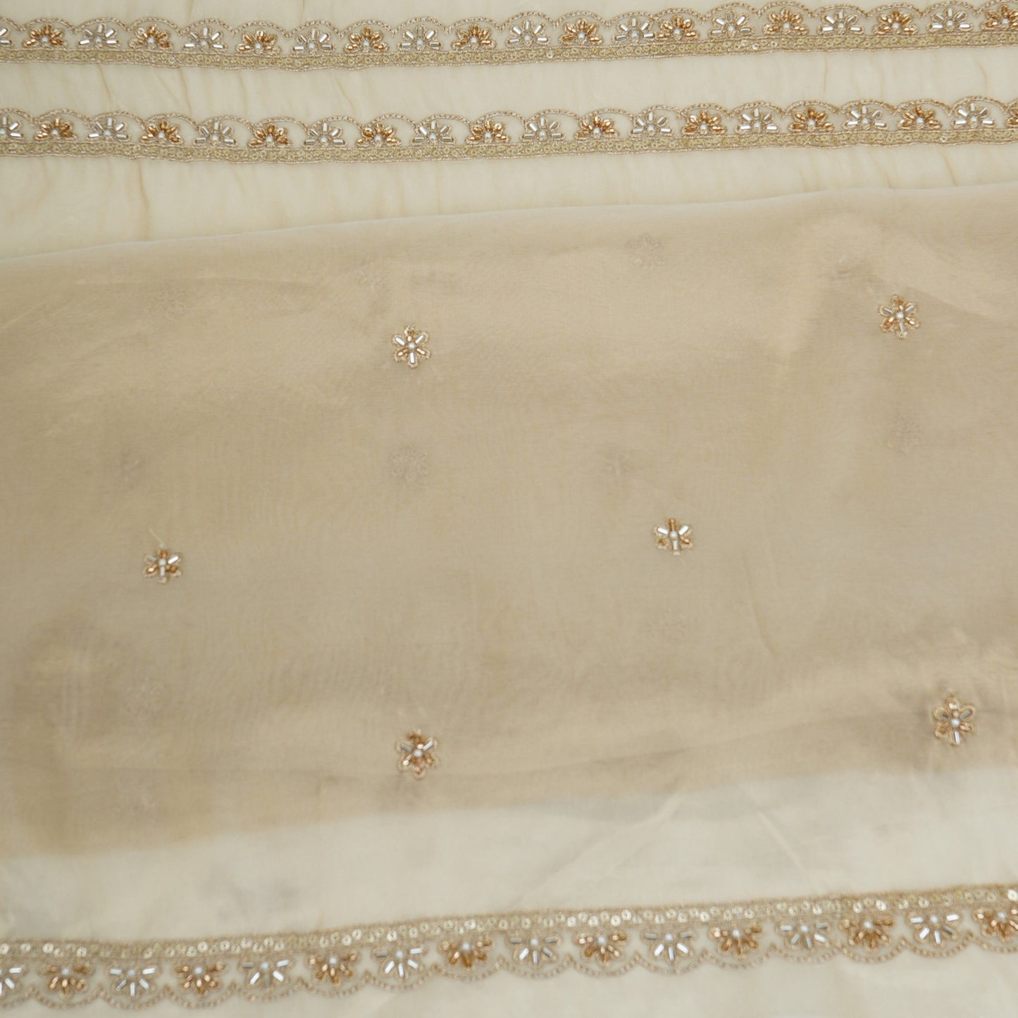 Golden floral cutdana embroidery Dyeable Kanjivaram Silk Fabric TF-31161