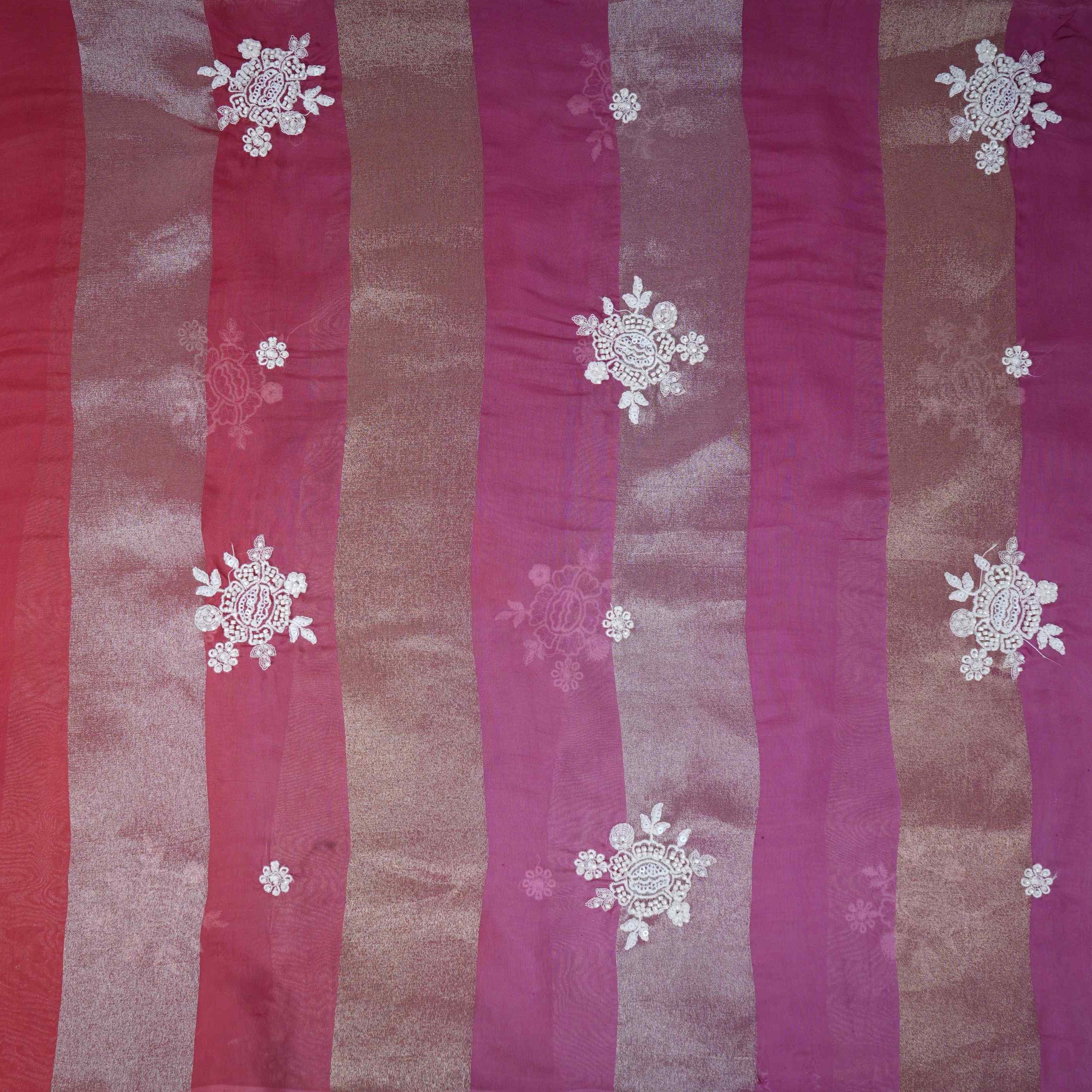 Wine Stripes thread cutdana embroidery Isha Silk Fabric VFS-31681 - TradeUNO