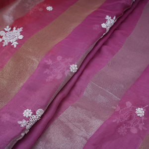 Wine Stripes thread cutdana embroidery Isha Silk Fabric VFS-31681 - TradeUNO