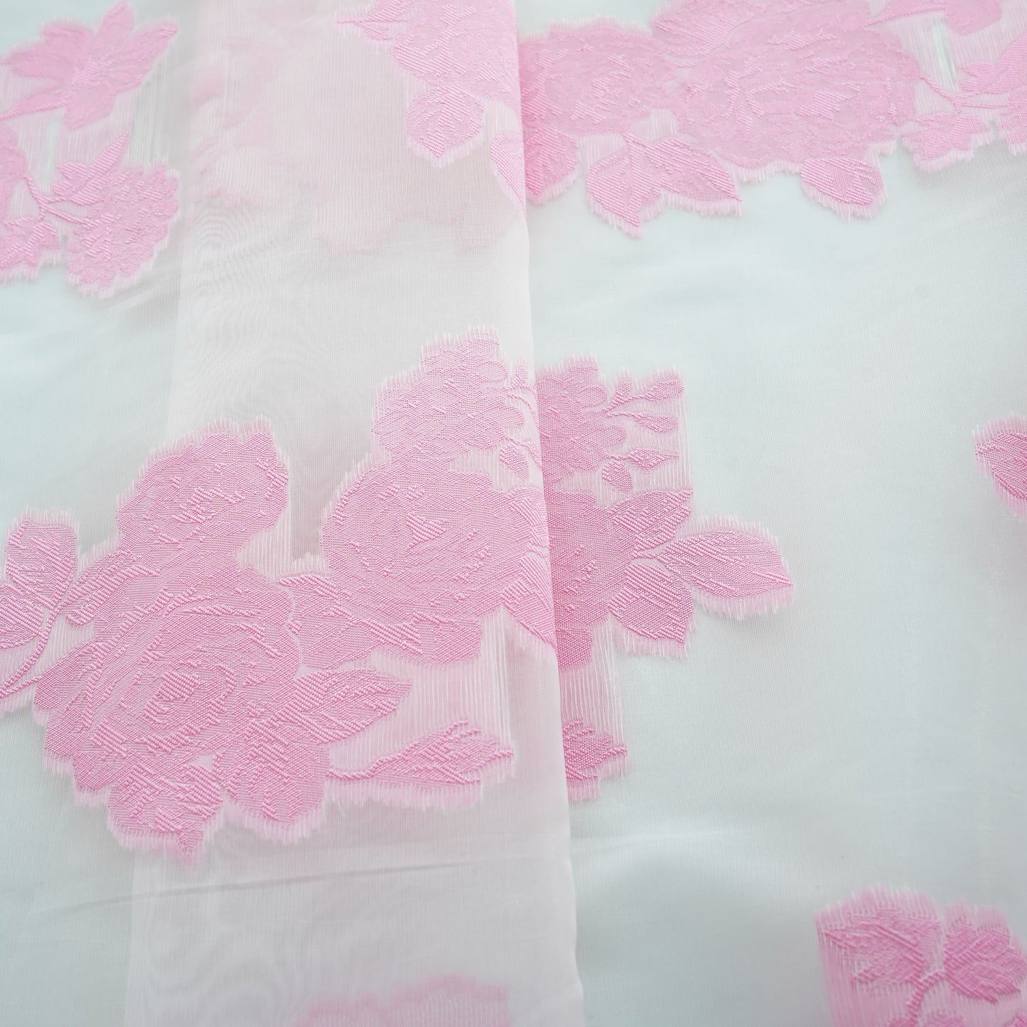 Pink Floral Organza Jacquard Fabric 9533