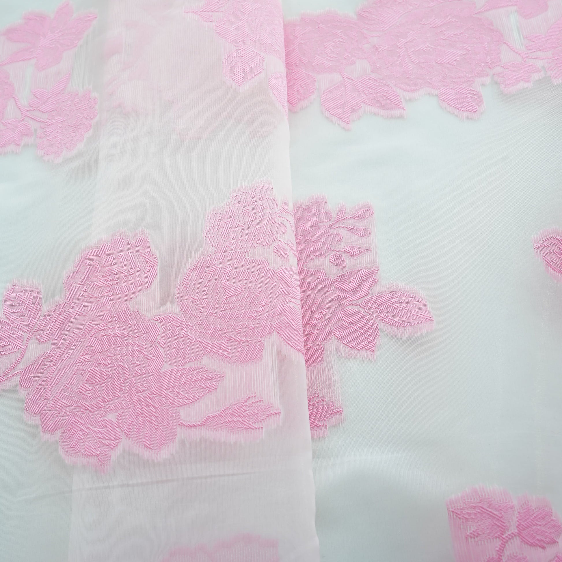 Pink Floral Organza Jacquard Fabric 9533