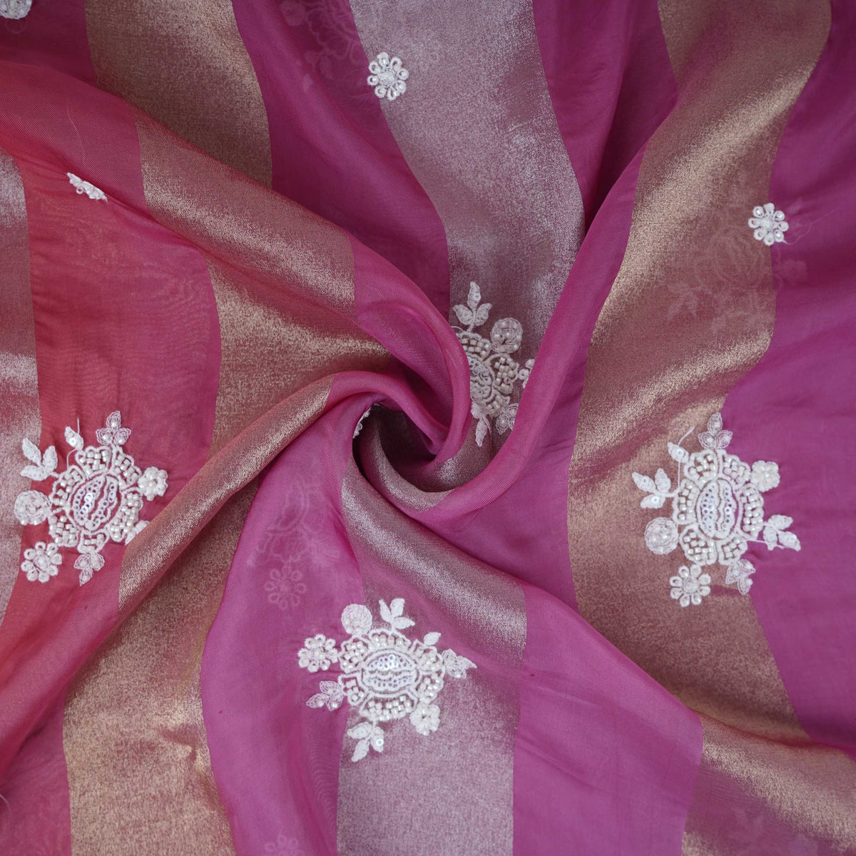 Wine Stripes thread cutdana embroidery Isha Silk Fabric VFS-31681 - TradeUNO