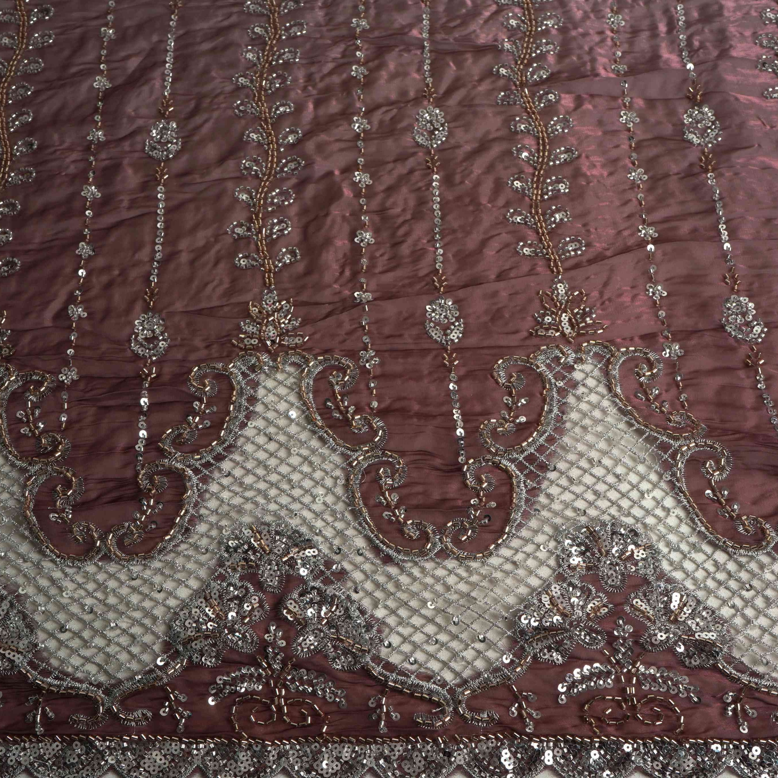 Brown Ombre Cutdana Cutwork Organza Fabric LF-32992