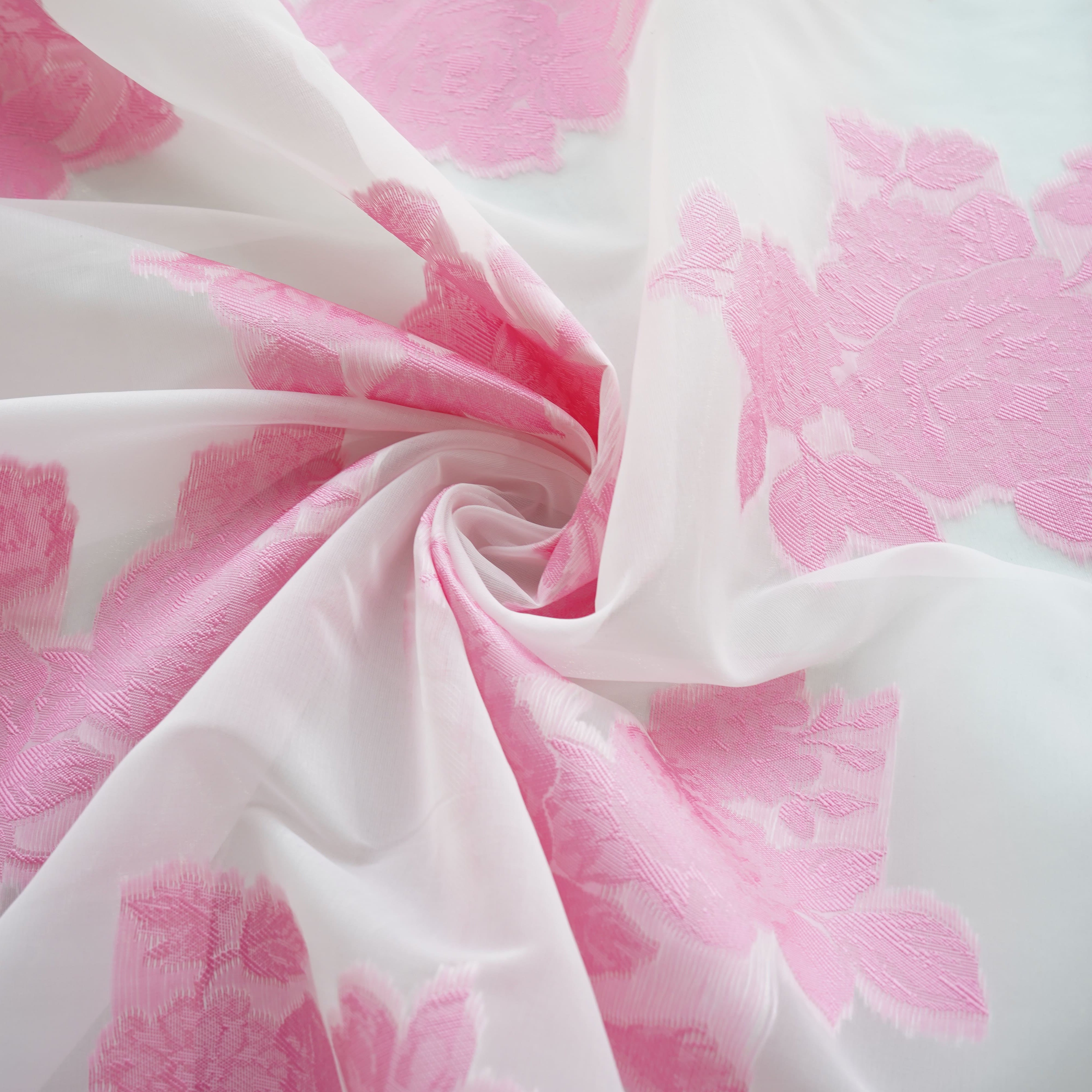 Pink Floral Organza Jacquard Fabric 9533 - TradeUNO
