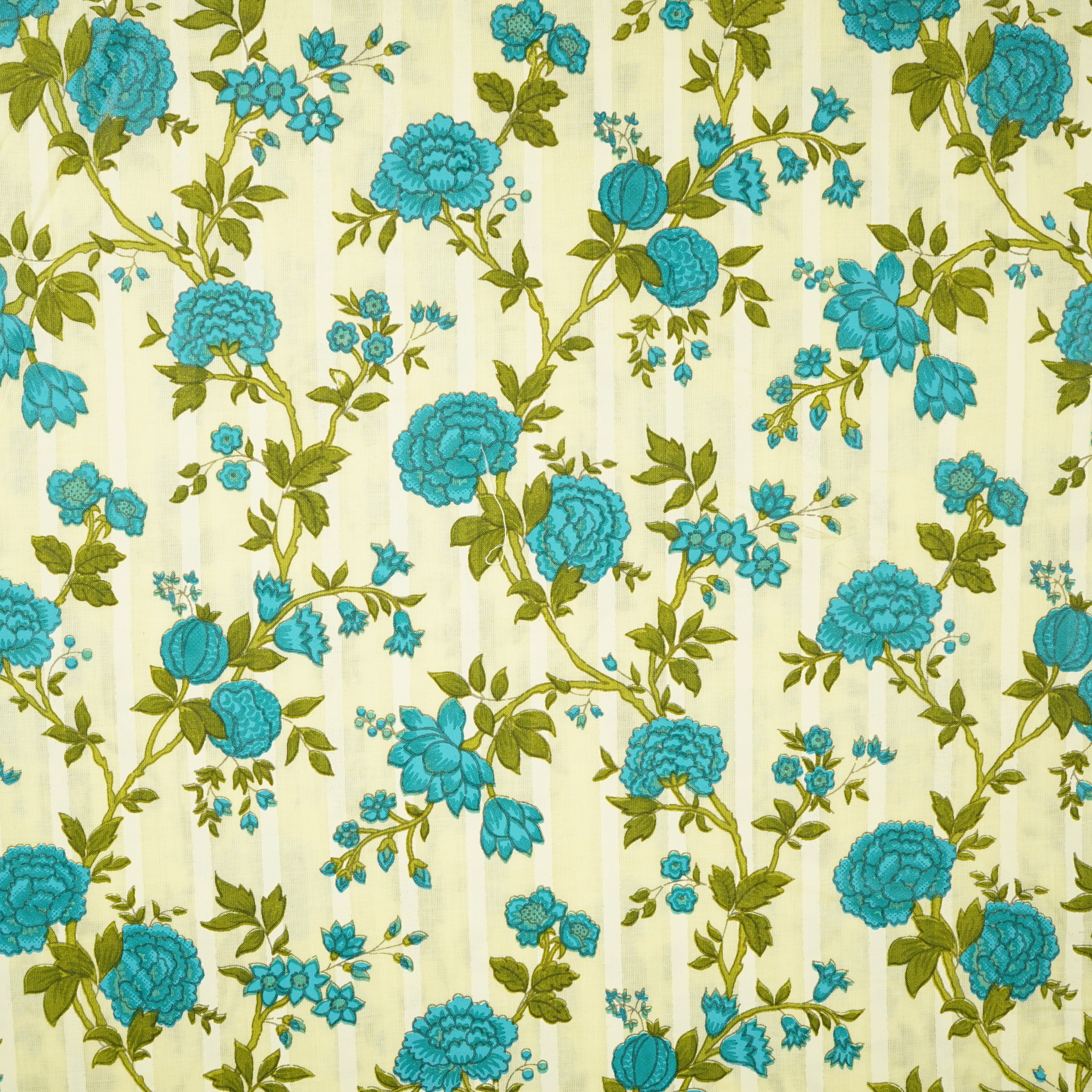 Lemon Yellow & Blue Floral Print Cotton Fabric PB-29715 - TradeUNO