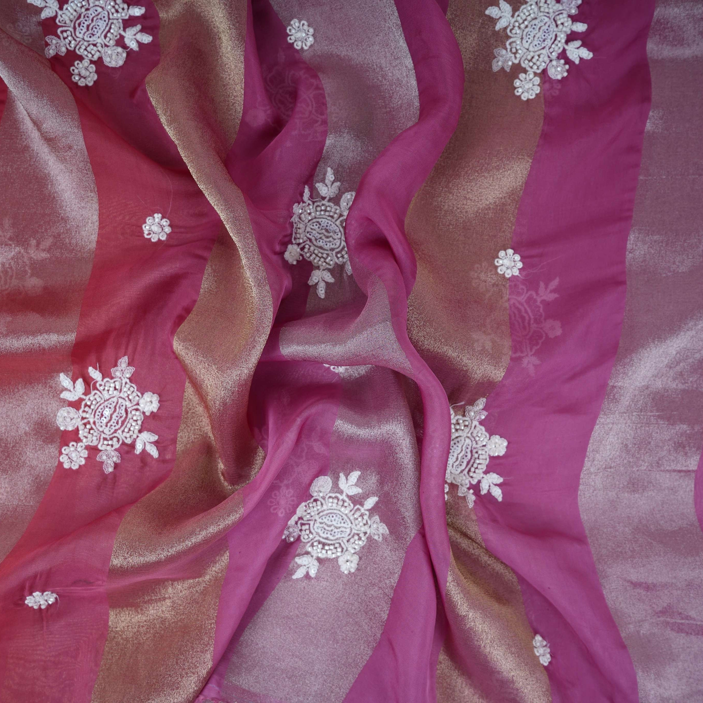 Wine Stripes thread cutdana embroidery Isha Silk Fabric VFS-31681 - TradeUNO