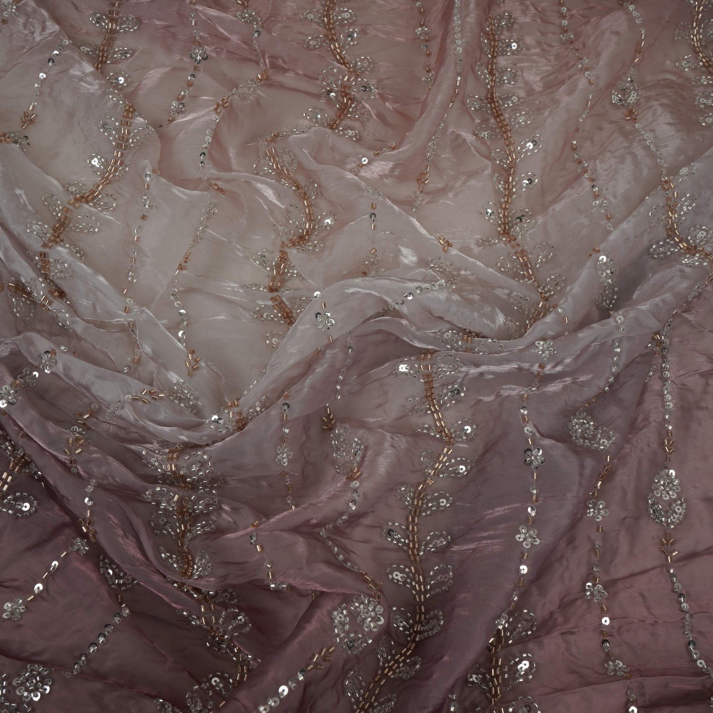 Brown Ombre Cutdana Cutwork Organza Fabric LF-32992