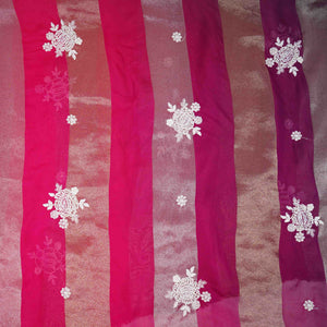 Magenta Pink Stripes thread cutdana embroidery Isha Silk Fabric VFS-31682 - TradeUNO