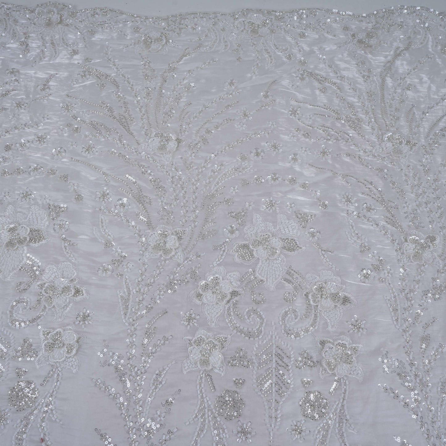 White 3D Floral Cutdana Border Organza Fabric LF-33010
