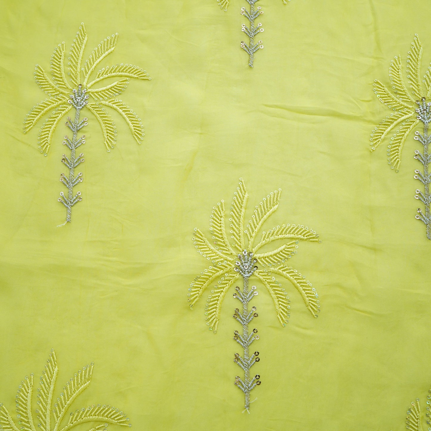 Yellow Thread Sequins Embroidery Organza Fabric 20851