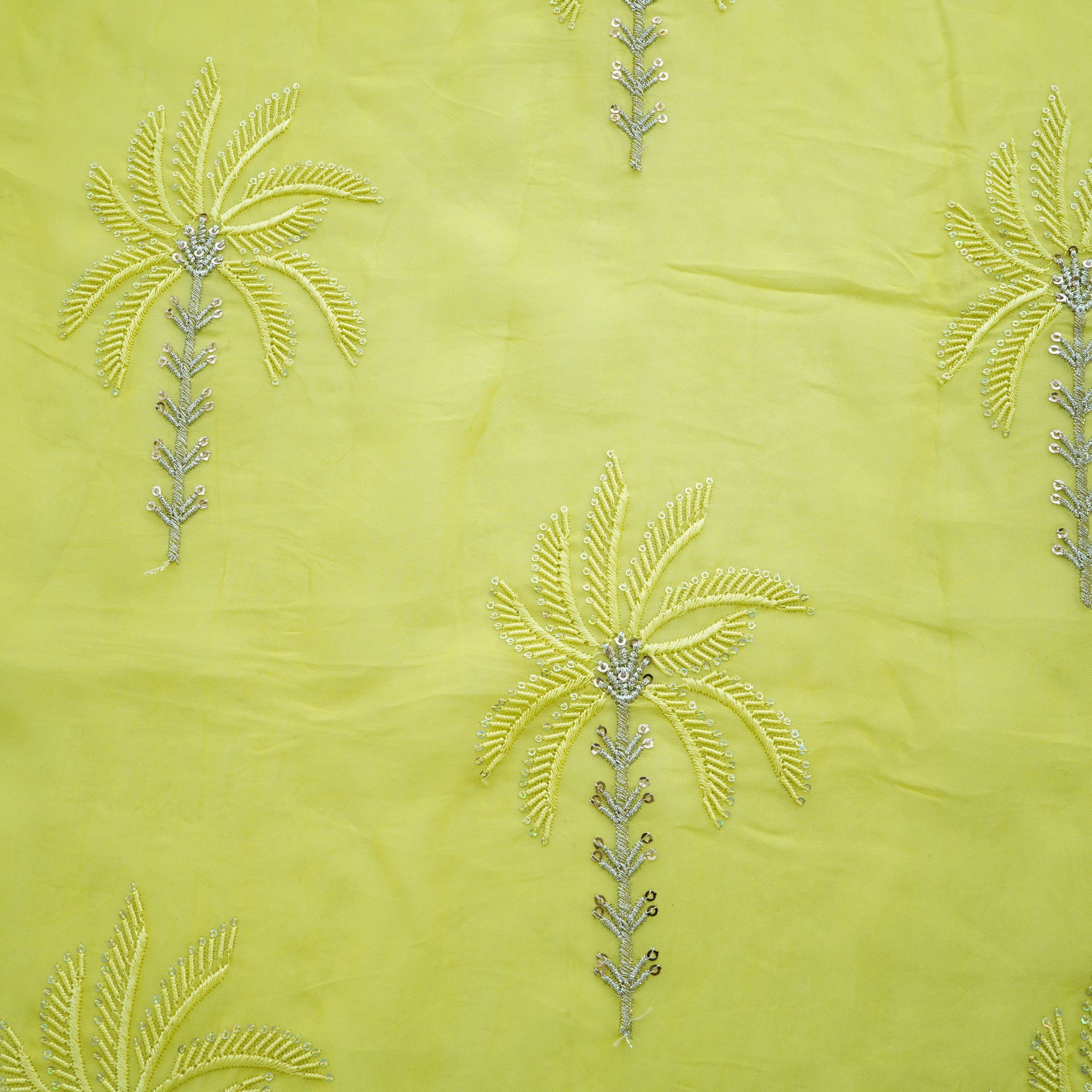 Yellow Thread Sequins Embroidery Organza Fabric 20851
