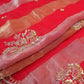 Red Stripes cutdana embroidery Tissue Fabric VFS-31697