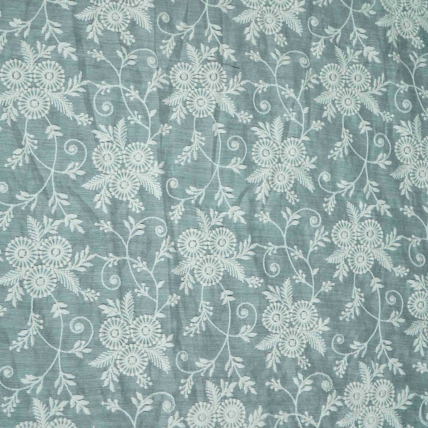 Off White thread embroidery Pure Cotton Chanderi Fabric VI-31000