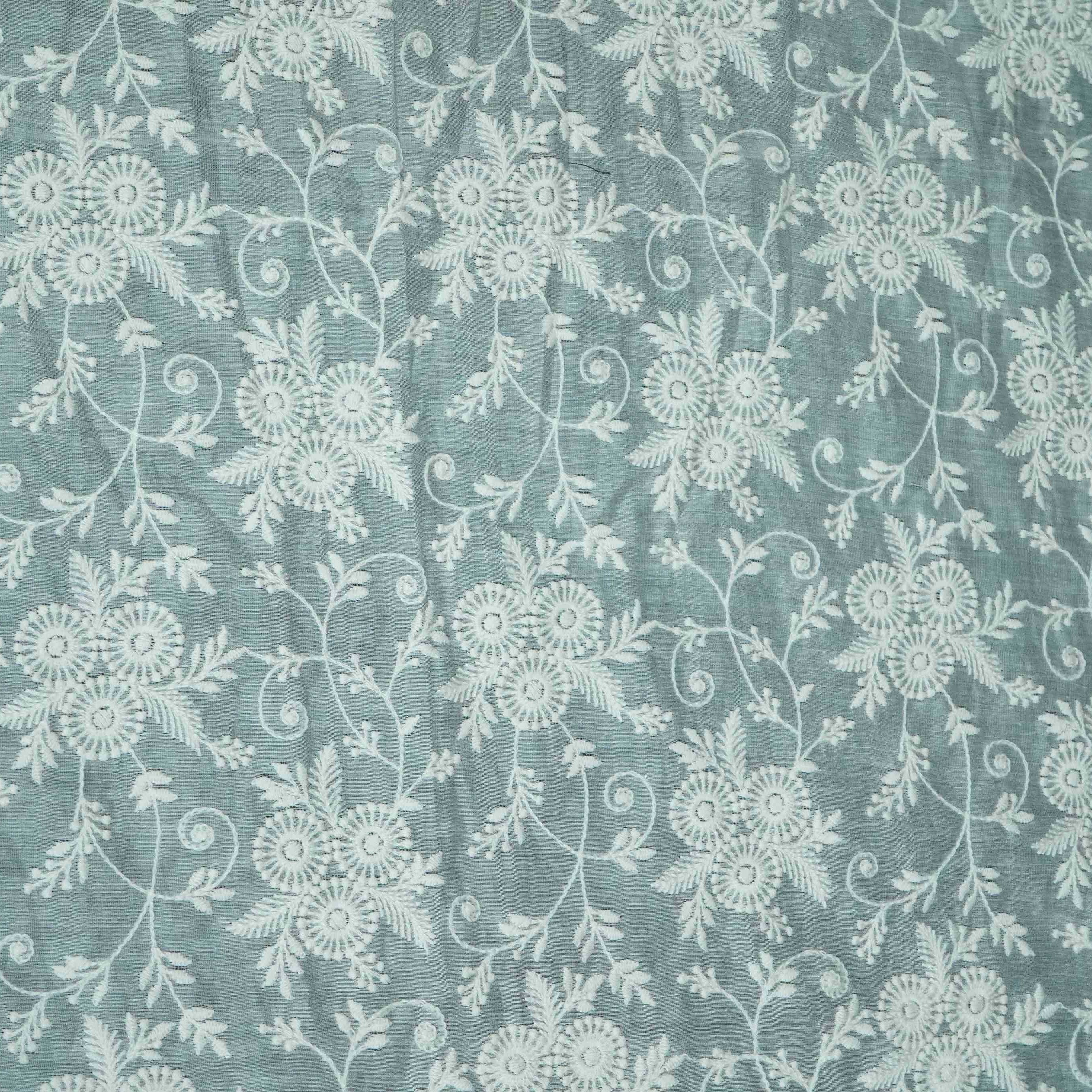 Off White thread embroidery Pure Cotton Chanderi Fabric VI-31000 - TradeUNO