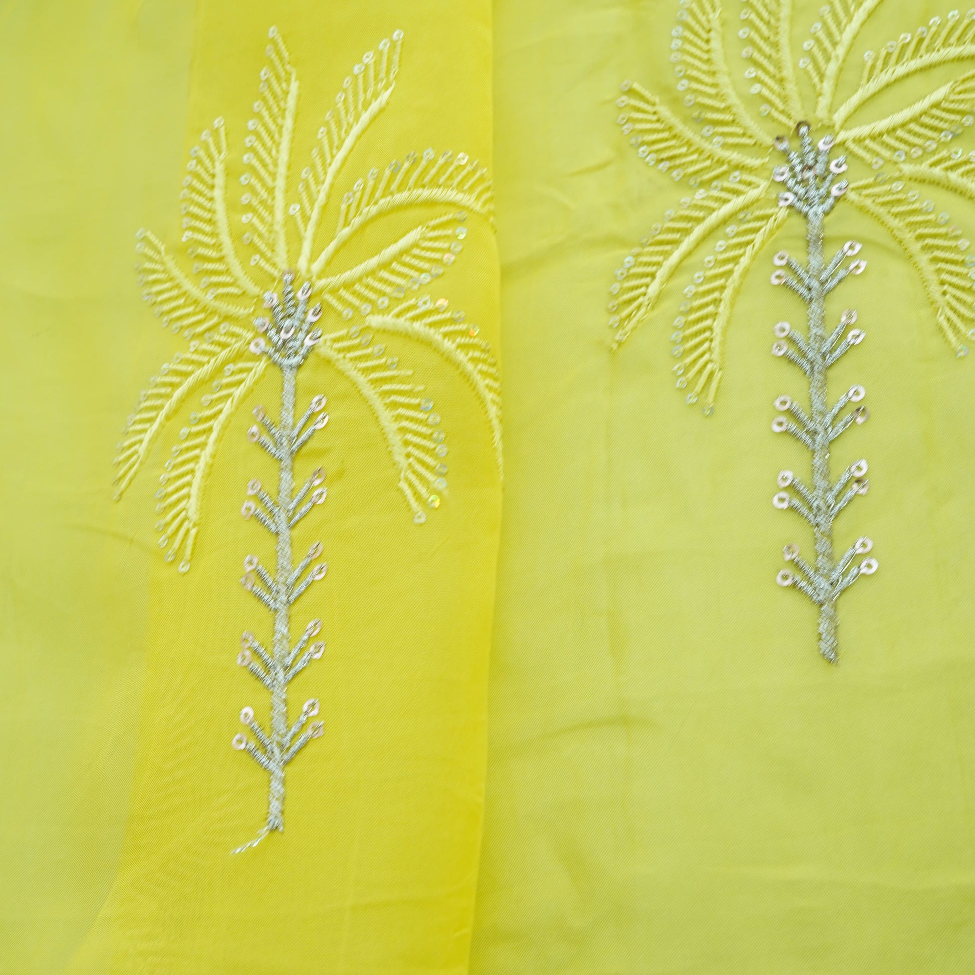 Yellow Thread Sequins Embroidery Organza Fabric 20851
