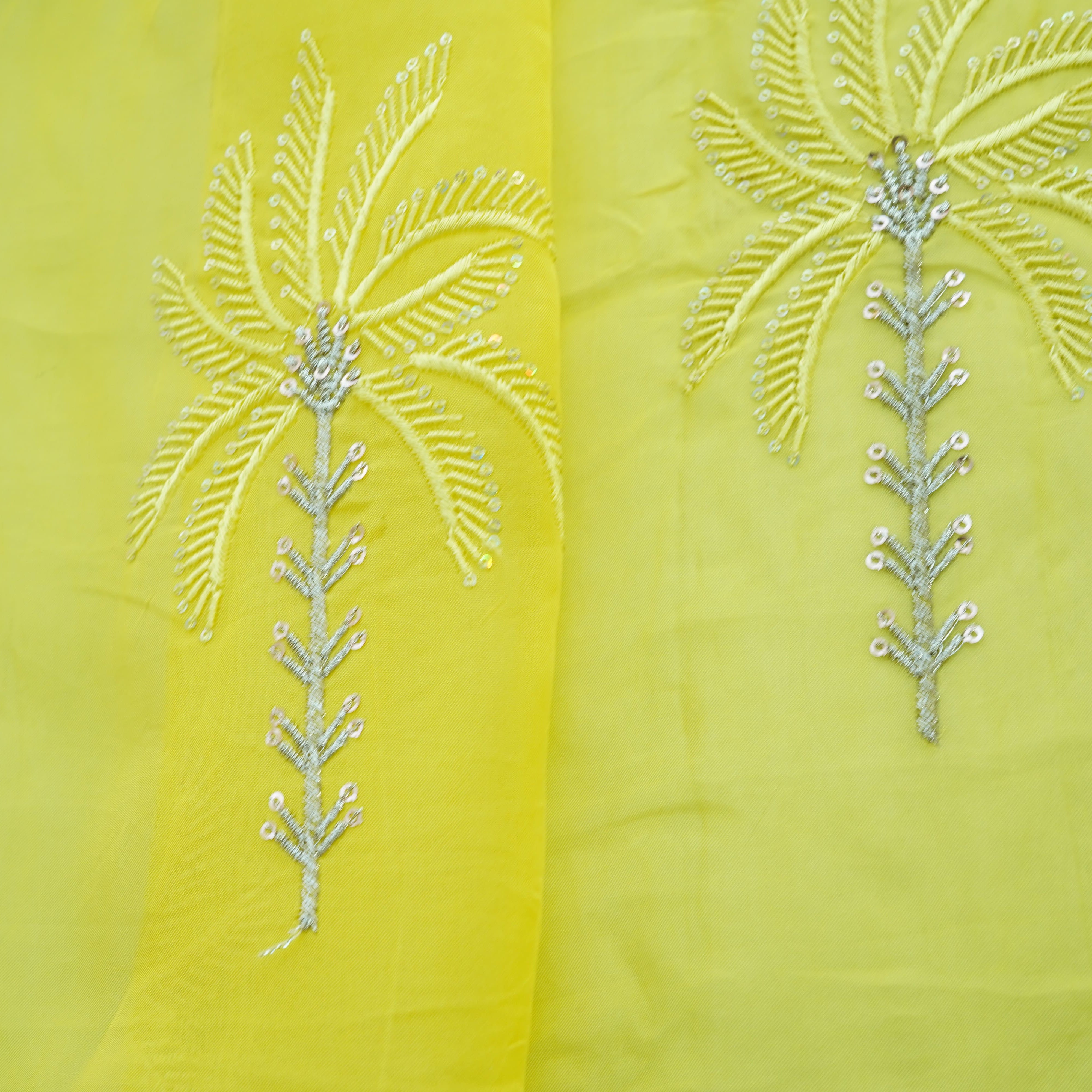 Yellow Thread Sequins Embroidery Organza Fabric 20851