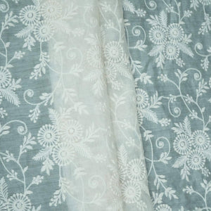 Off White thread embroidery Pure Cotton Chanderi Fabric VI-31000 - TradeUNO
