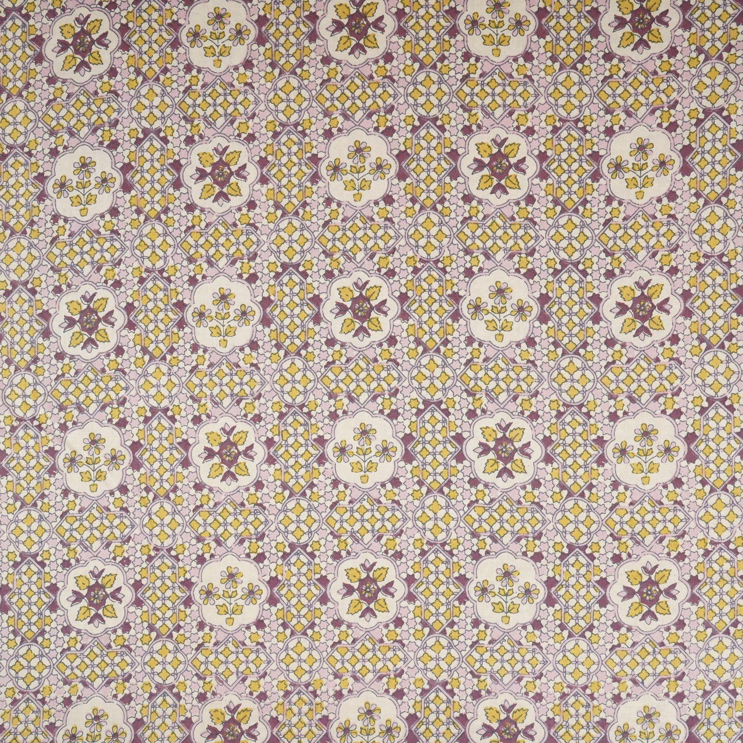 Purple & Yellow Mosaic Floral Print Cotton Fabric PB-29742
