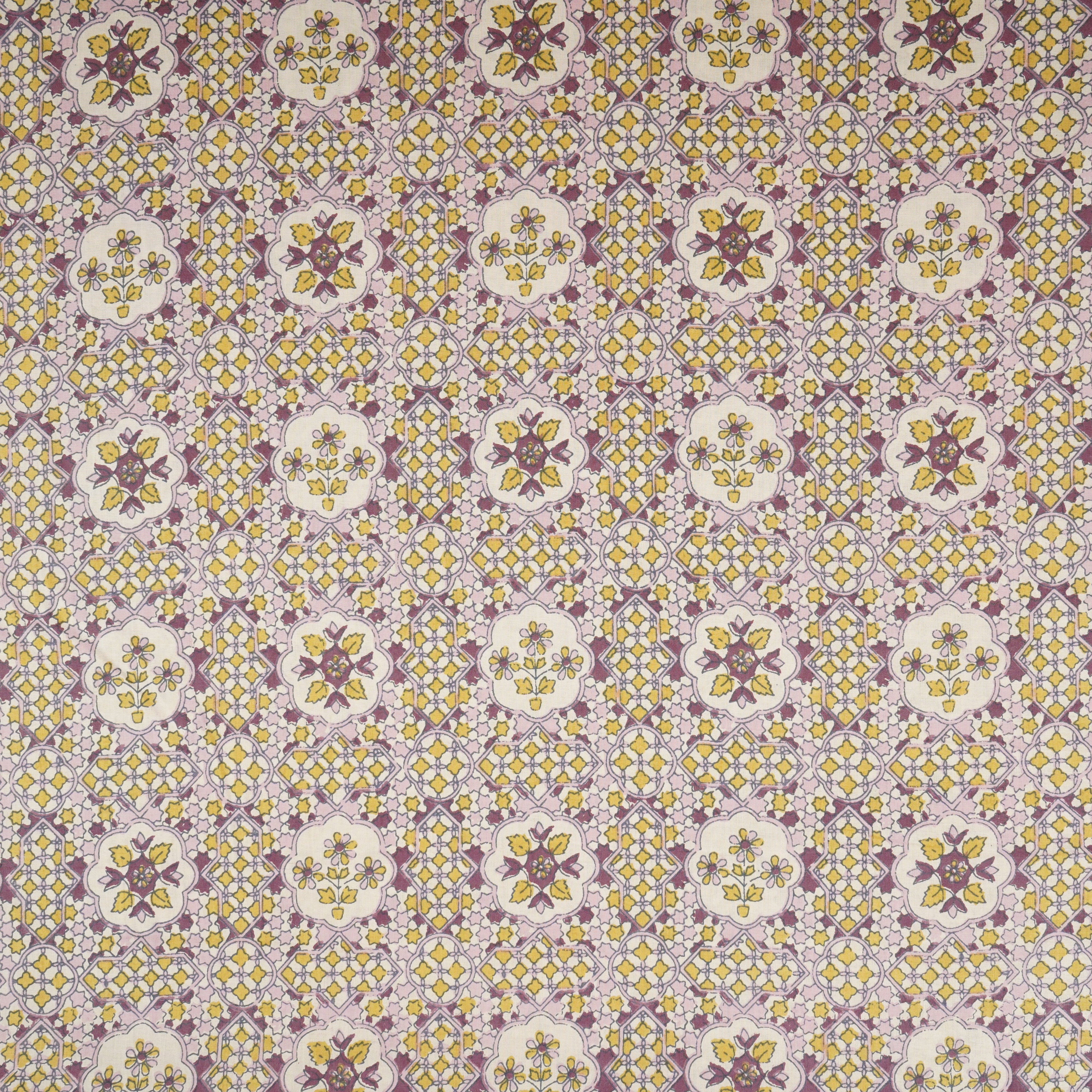 Purple & Yellow Mosaic Floral Print Cotton Fabric PB-29742 - TradeUNO