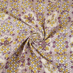 Purple & Yellow Mosaic Floral Print Cotton Fabric PB-29742 - TradeUNO