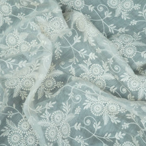 Off White thread embroidery Pure Cotton Chanderi Fabric VI-31000 - TradeUNO