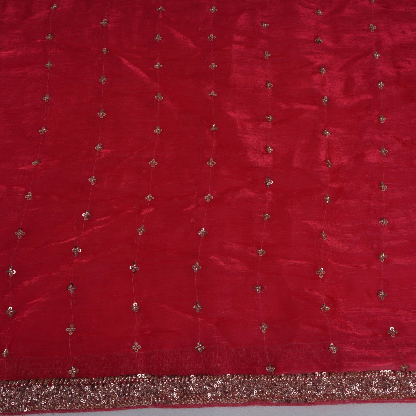 Red Buti Cutdana Sequins Embroidery Organza Fabric LF-32981
