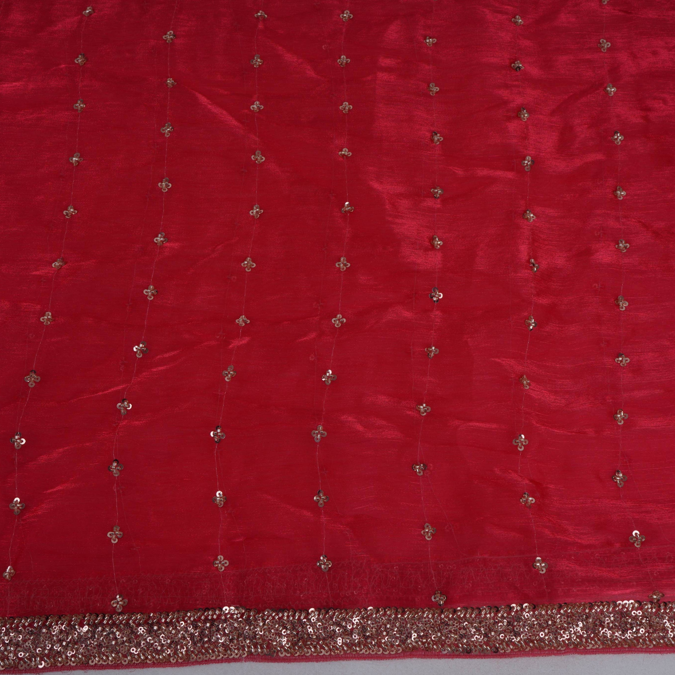 Red Buti Cutdana Sequins Embroidery Organza Fabric LF-32981