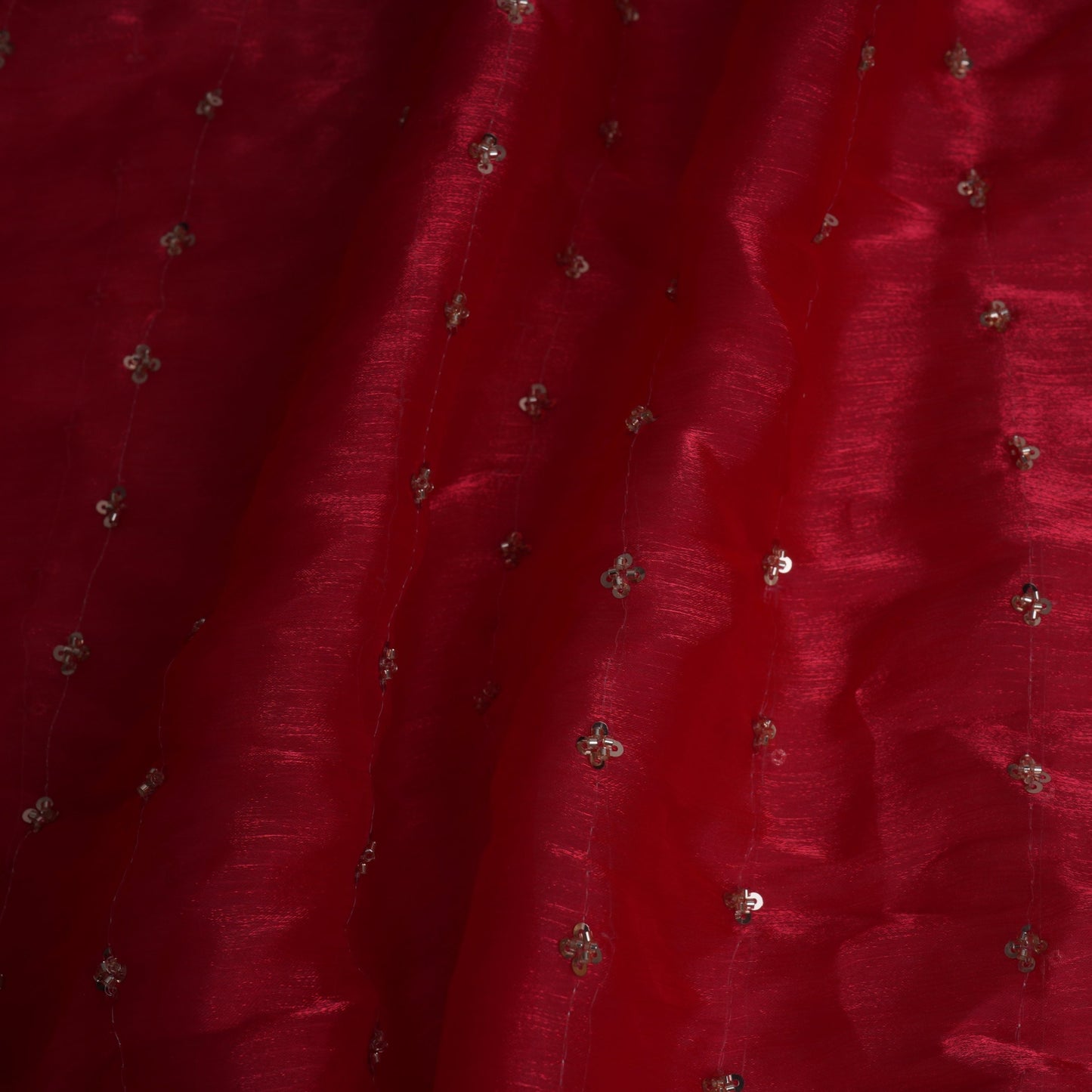 Red Buti Cutdana Sequins Embroidery Organza Fabric LF-32981