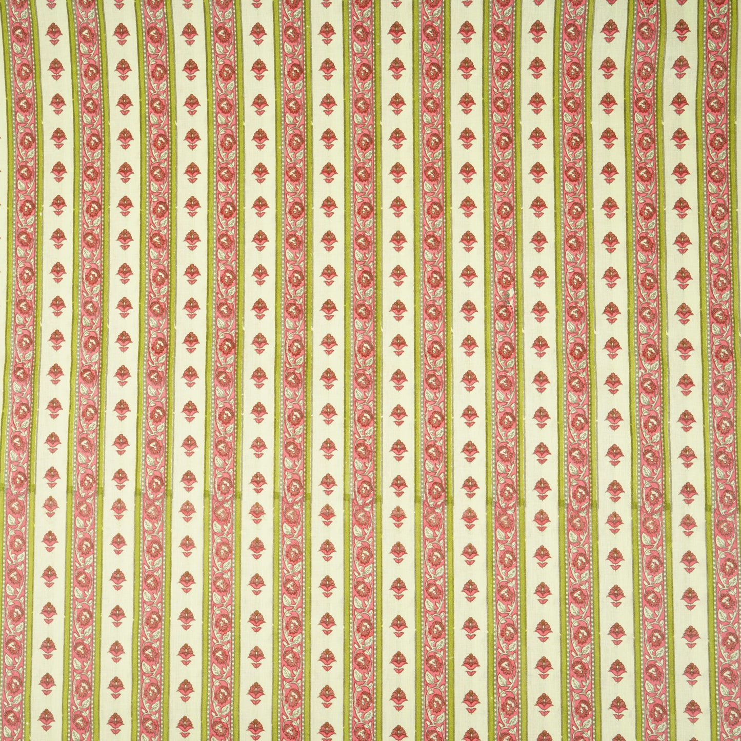 Light Mint Green & Pink Floral Stripes Print Cotton Fabric PB-29747