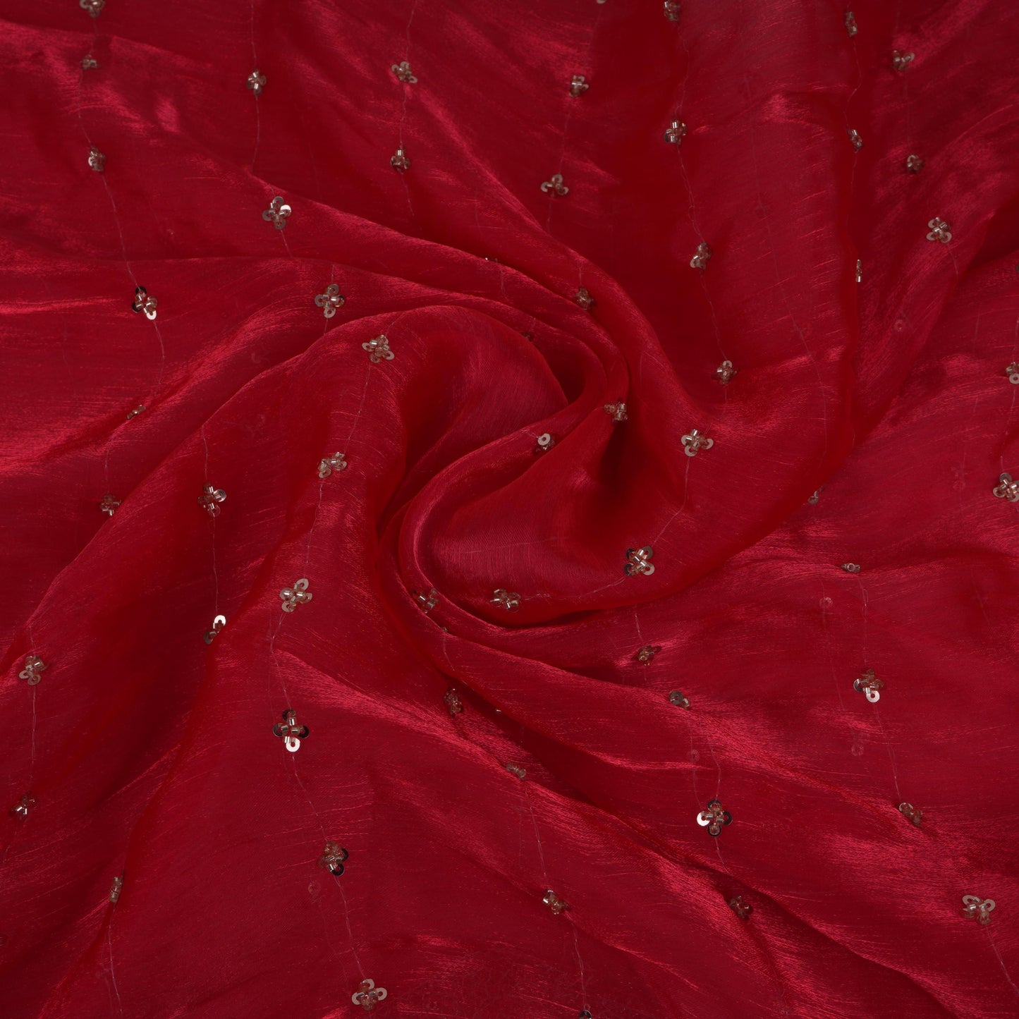 Red Buti Cutdana Sequins Embroidery Organza Fabric LF-32981