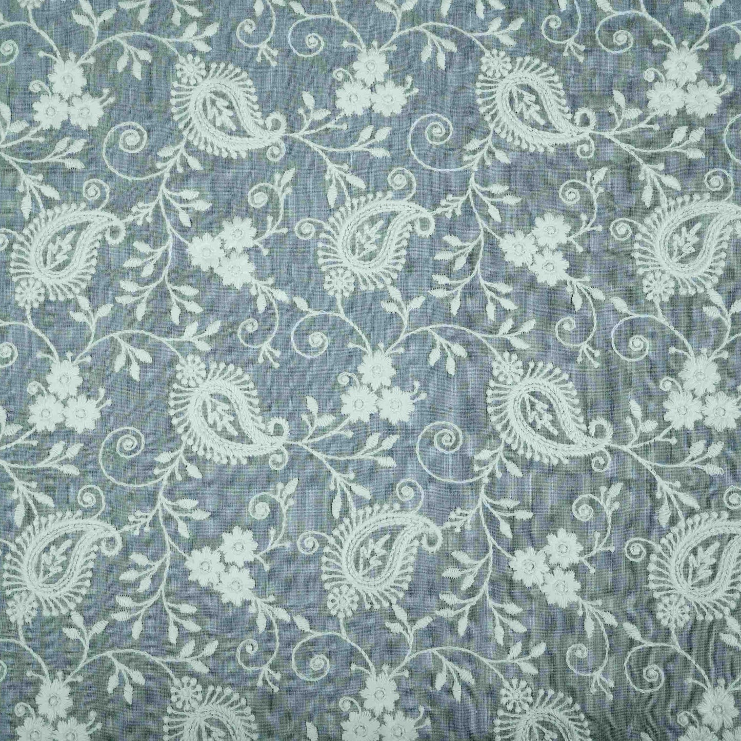 Off White thread embroidery Pure Cotton Chanderi Fabric VI-31001